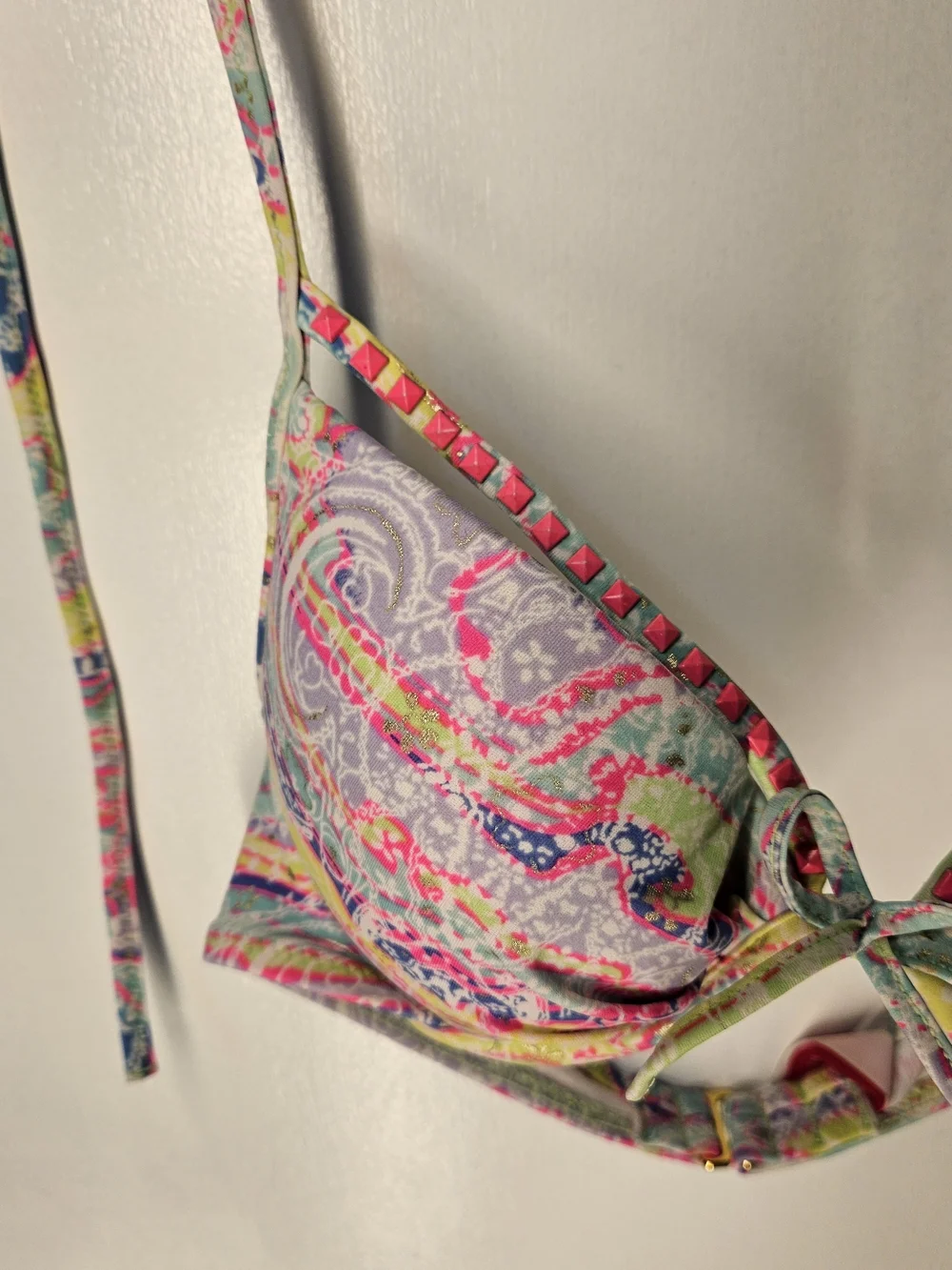 Victoria's Secret 32B Padded Underwire Halter Bikini Top Multicolor Abstract
